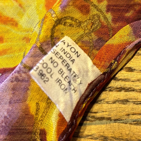 Russet Red and Gold Floral Print Silky Sheer Scarf - Picture 5 of 5